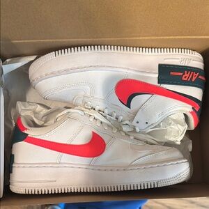 White Sneakers with Red and Green Accents